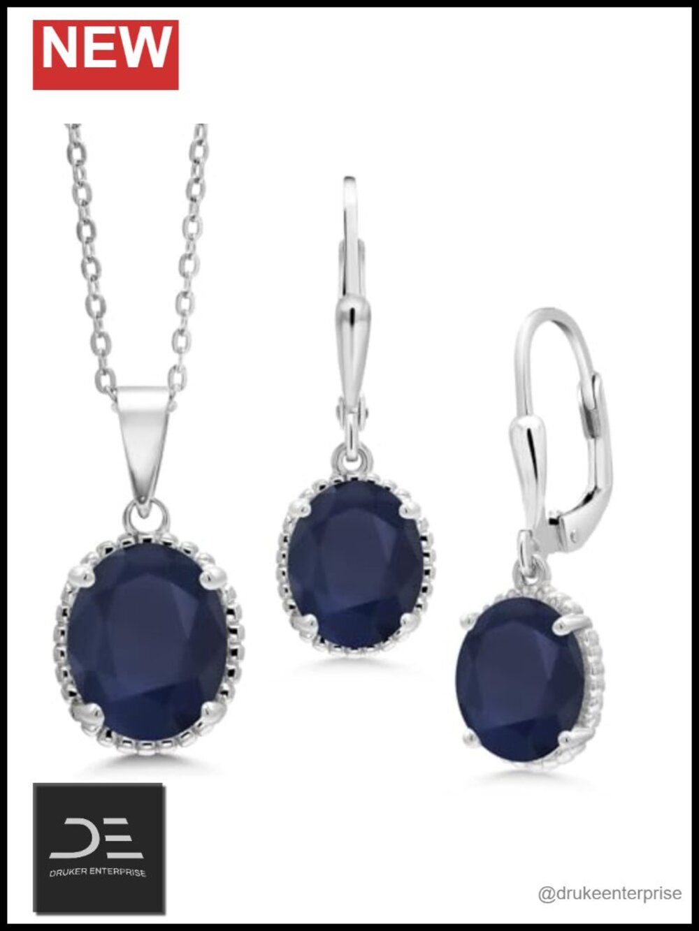 Oval Birthstone Jewelry Set 925 Sterling Silver Pendant Earrings 18in Chain